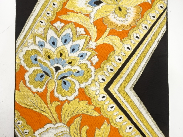  アンティーク　花更紗模様織り出し袋帯（材料）